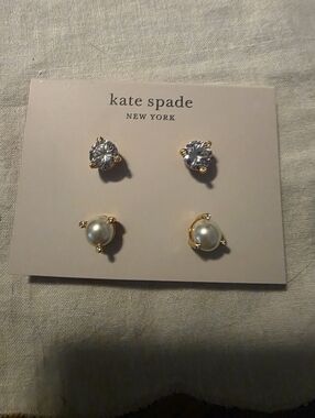Kate Spade Gold-tone Crystal and Faux Pearl Stud Earring Set